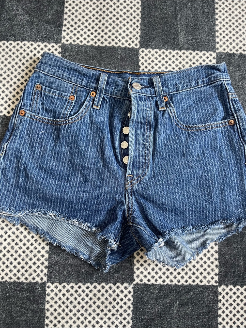 Levi's Blue Striped Denim Cutoff Shorts